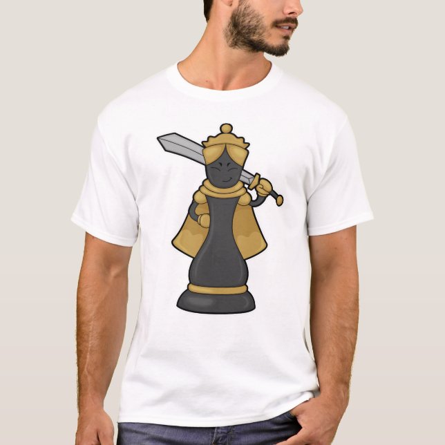 Schachstück Königin im Schach mit Schwert T-Shirt (Vorderseite)