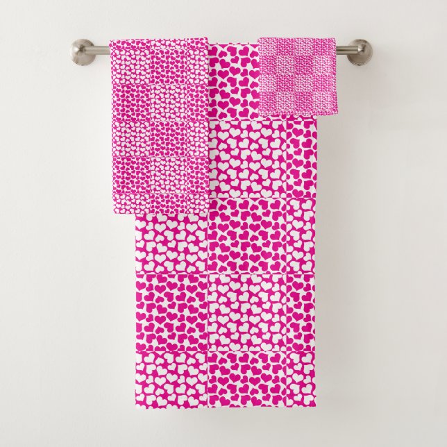 Schachte Liebe in Magenta und Weiß Badhandtuch Set (Insitu)