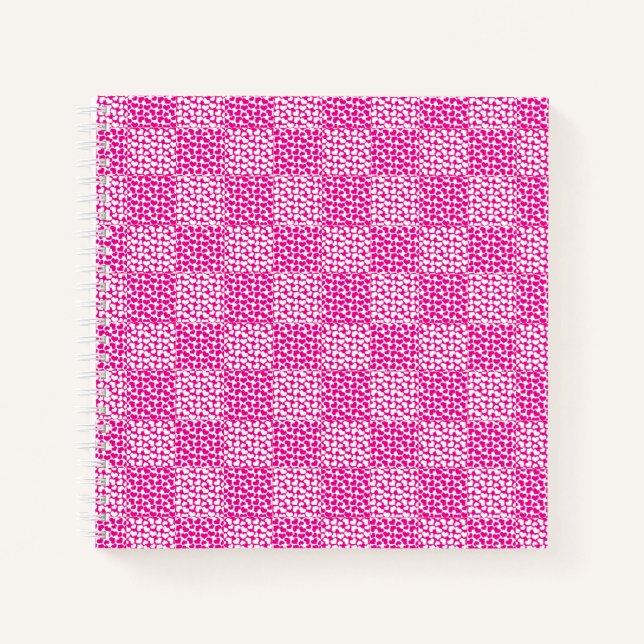 Schachte Liebe in Magenta und Weiß Notizbuch (Vorderseite)