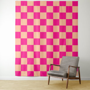 Schachte Quadrate pfirsichfarbenes, rosa Retro Wandteppich