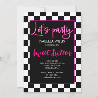 Schachte Schwarz-weiße Lasse Party Sweet 16 Foto Einladung
