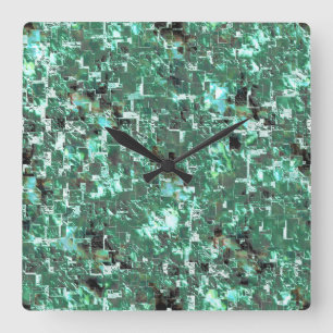 Schachte Waldmosaike in Minzgrün, Rauigkeit Quadratische Wanduhr
