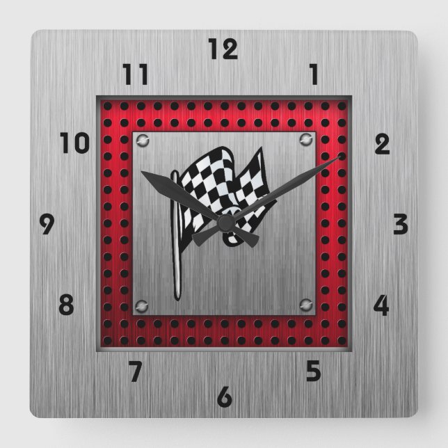 Schachtel; Aluminiumbürste Quadratische Wanduhr (Vorderseite)