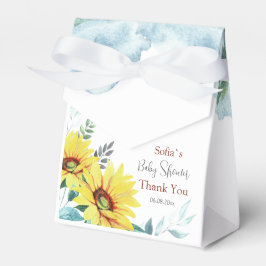 Schachtel für Babydusche mit Sonnenblumen. Geschenkschachtel