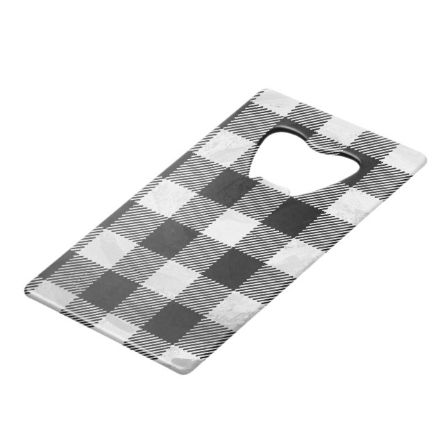 Schachtel Kariert Schwarz/Weiß Kreditkartenflaschenöffner (Rückseite Schrägansicht)