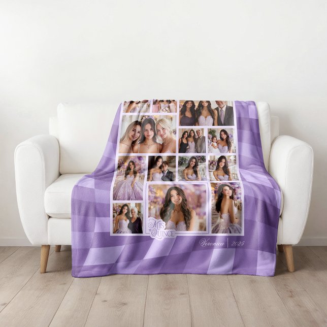 Schachtel Lavendel 14 Foto Keepake Quinceañera Fleecedecke (Shown on a Medium 50" x 60" blanket)