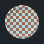 Schachtel Pastellblau und braun Pappteller<br><div class="desc">Abstrakte Digitalkunst pastellblauer und brauner Quadrate in karierter Formation.</div>