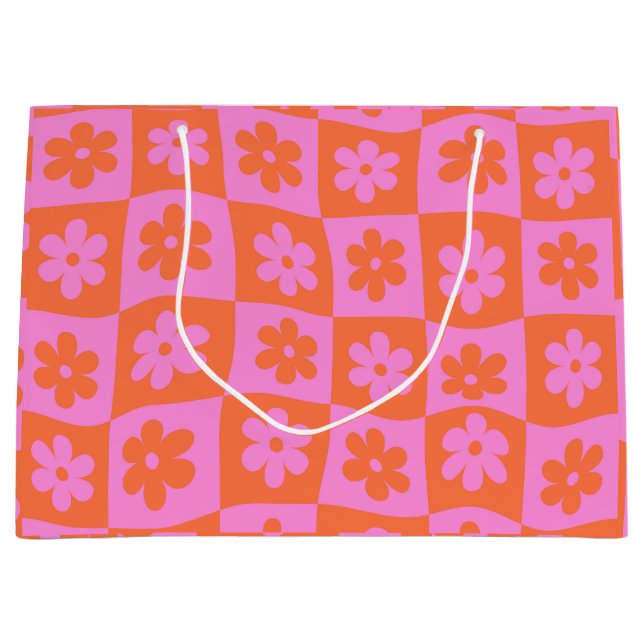 Schachtelhaltig, rosa und orange Blume Große Geschenktüte (Vorderseite)
