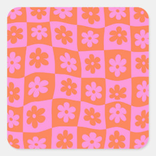 Schachtelhaltig, rosa und orange Blume Quadratischer Aufkleber
