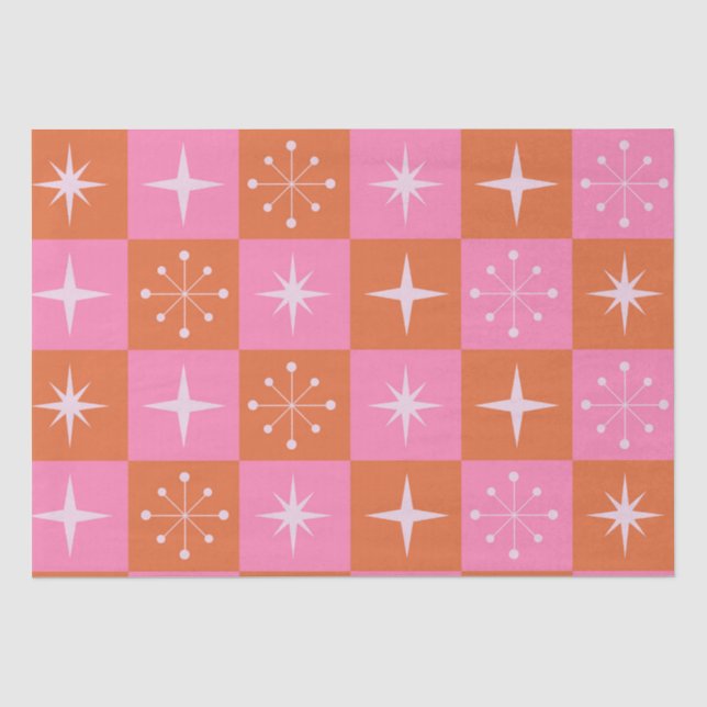 Schachtelhaltiges Retro-Sternenmuster rosa orange Seidenpapier (Vorderseite)