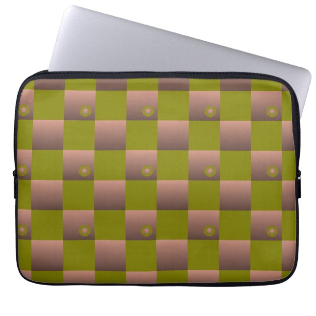 Schachtelmuster in braun und olivgrün laptopschutzhülle (Vorderseite)
