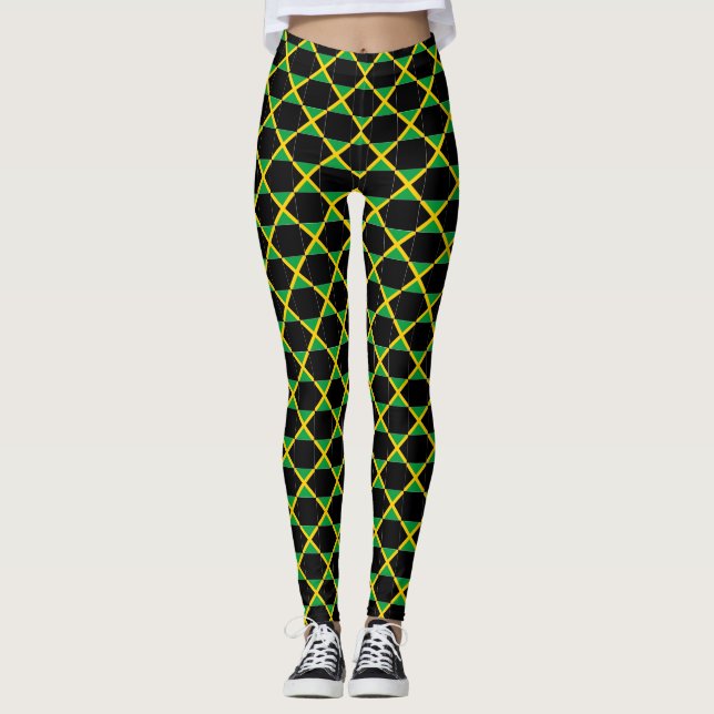 Schachtes jamaikanisches Flaggenmuster Leggings (Vorderseite)