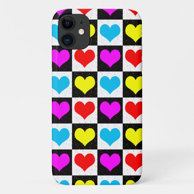 Schachtes Muster für farbenfrohe Herzen Case-Mate iPhone Hülle (Rückseite)