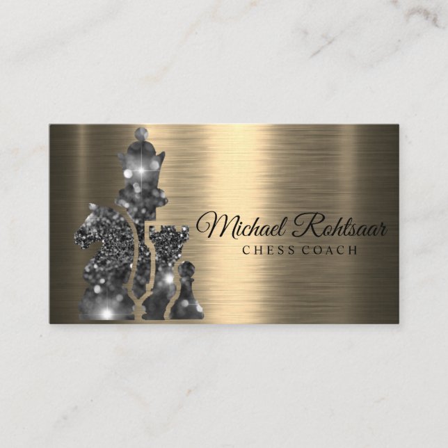 Schachtrainer King Metallic Silver Imitate Busines Visitenkarte (Vorderseite)