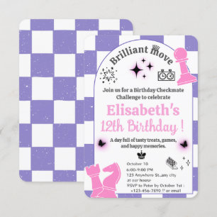 Schachturnier Geburtstagsparty für Mädchen Thema 2 Einladung