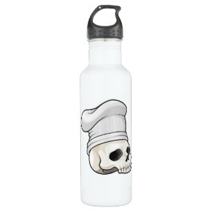 Schädel als Koch mit Koch Hut Edelstahlflasche