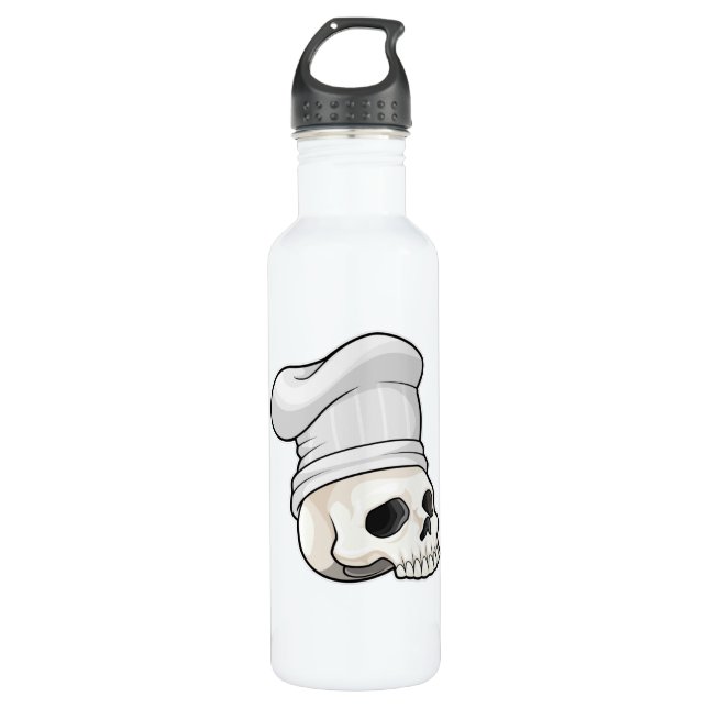 Schädel als Koch mit Koch Hut Edelstahlflasche (Vorderseite)
