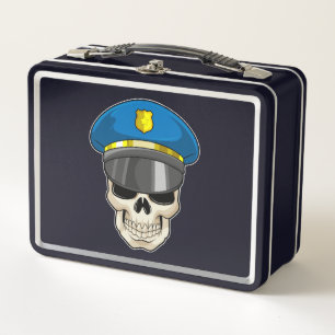 Schädel als Polizeibeamter mit Polizeihut Metall Brotdose