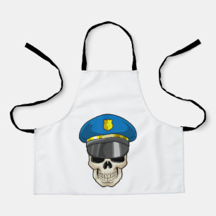 Schädel als Polizeibeamter mit Polizeihut Schürze