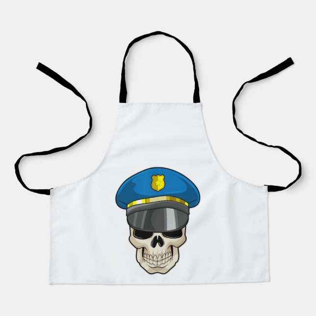 Schädel als Polizeibeamter mit Polizeihut Schürze (Vorderseite)