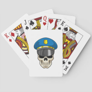 Schädel als Polizeibeamter mit Polizeihut Spielkarten