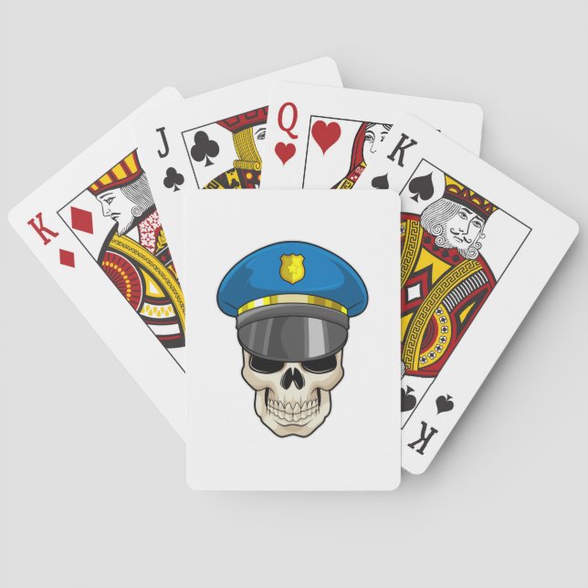 Schädel als Polizeibeamter mit Polizeihut Spielkarten (Rückseite)