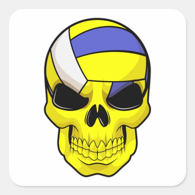 Schädel als Volleyballspieler mit Volleyball Quadratischer Aufkleber (Vorderseite)