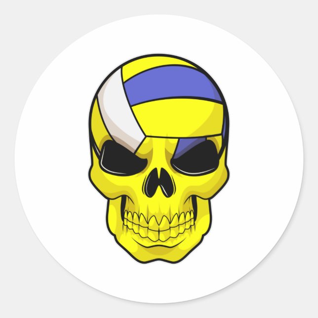 Schädel als Volleyballspieler mit Volleyball Runder Aufkleber (Vorderseite)