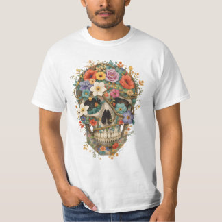 Schädel aus Blume und Reben T-Shirt
