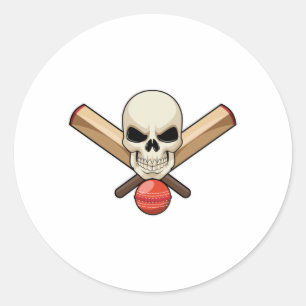 Schädel bei Cricket mit Cricket-Schläger Runder Aufkleber