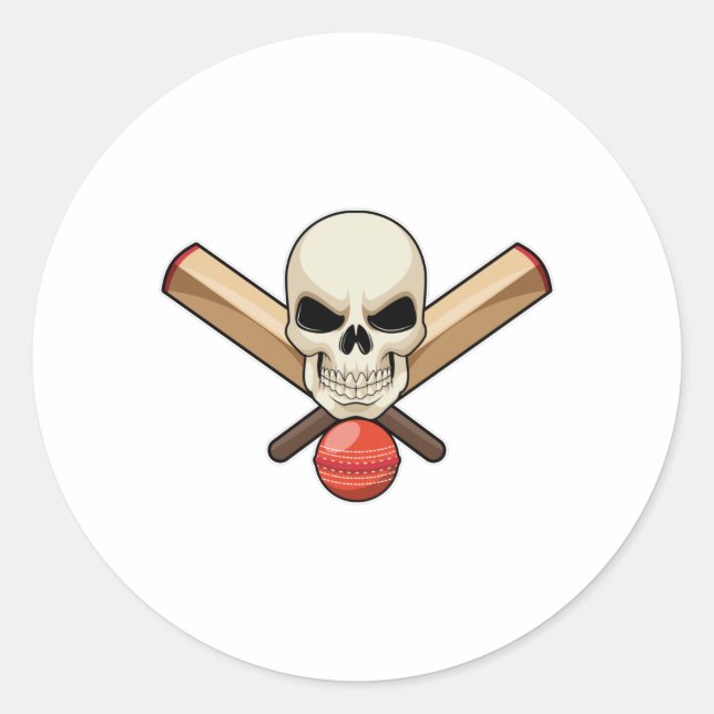 Schädel bei Cricket mit Cricket-Schläger Runder Aufkleber (Vorderseite)
