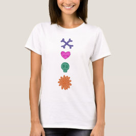 Schädel, Blume, Herz, Knochen Creepische Tasten T T-Shirt