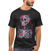 Schädel Blumen Grafik Dunkle Ästhetik Gothic T-Shi