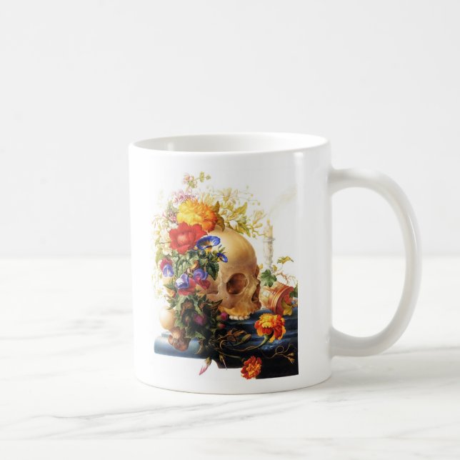 Schädel-Blumenstrauß-Tasse Kaffeetasse (Rechts)