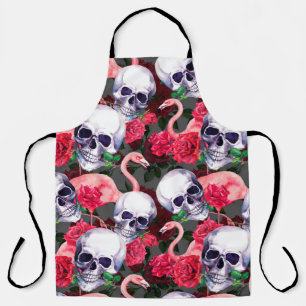 Schädel des Menschen mit Flamingo und rote Rose Bl Schürze