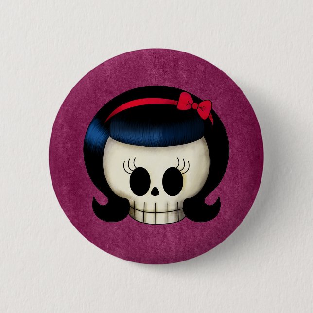 Schädel des Rockabilly Mädchens Button (Vorderseite)