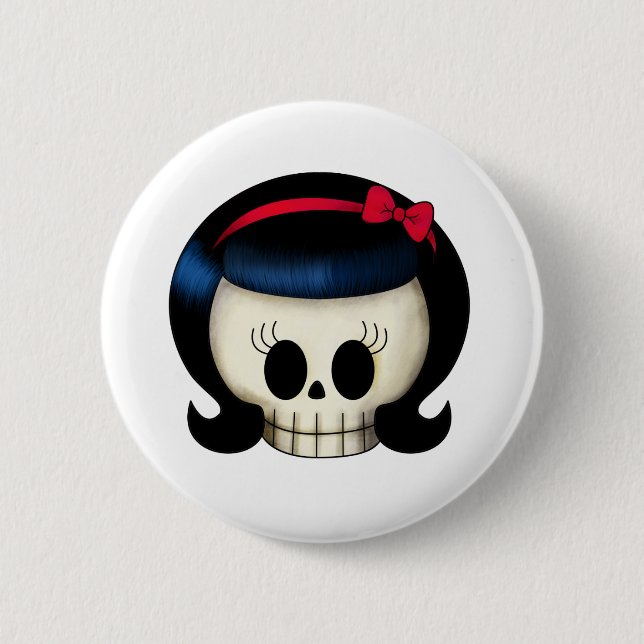 Schädel des Rockabilly Mädchens Button (Vorderseite)