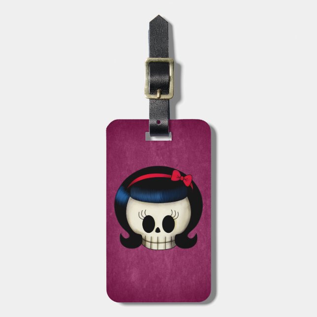 Schädel des Rockabilly Mädchens Gepäckanhänger (Vorderseite vertikal)