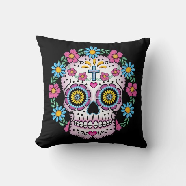 Schädel Dia de Los Muertos Sugar Kissen (Vorderseite)