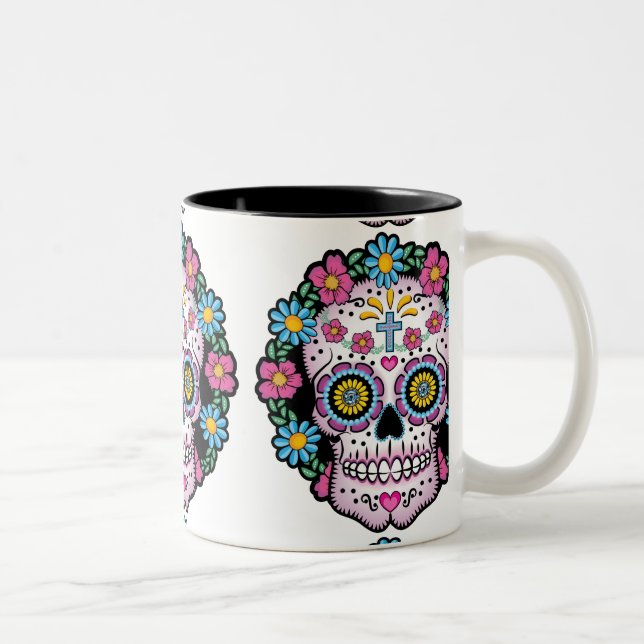 Schädel Dia de Los Muertos Sugar Zweifarbige Tasse (Rechts)