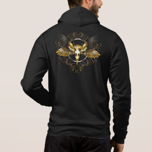 Schädel eines goldenen Vogels auf schwarzem Hinter Hoodie