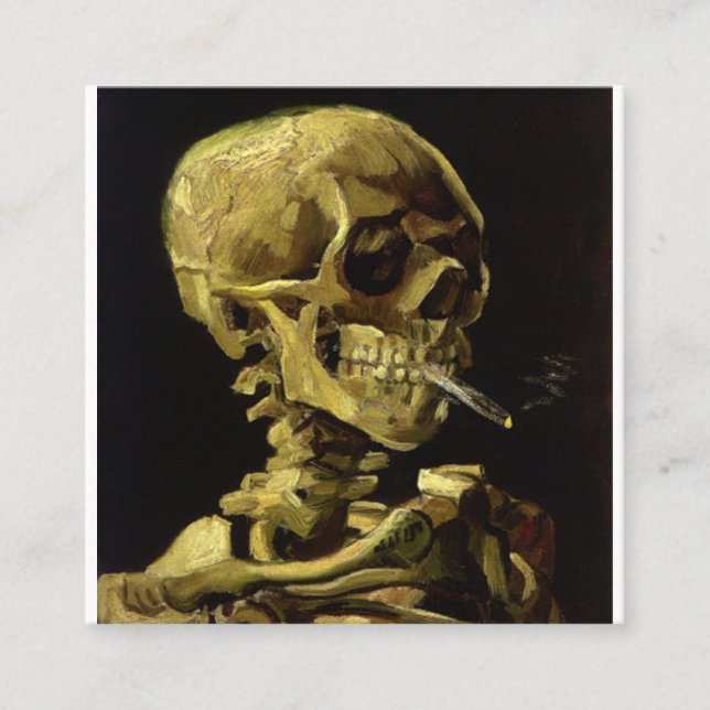 Schädel eines Skeletts mit brennendem Vincent Quadratische Visitenkarte (Vorderseite)