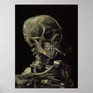 Schädel eines Skeletts mit brennender Zigarette Poster