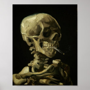 Schädel eines Skeletts mit brennender Zigarette Poster