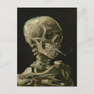 Schädel eines Skeletts mit brennender Zigarette, V Postkarte