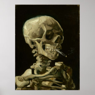 Schädel eines Skeletts mit brennender Zigarette Va Poster