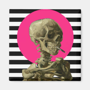 Schädel eines Skeletts mit brennender ZigarettenCo Magnet