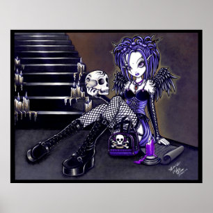 Schädel-Engels-Plakat Gabriella gotisches blaues Poster