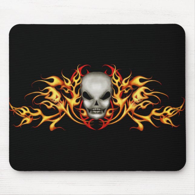 Schädel flammt   Mousepad - Schwarzrückseite (Vorne)