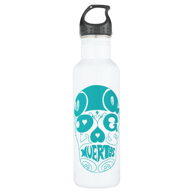 Schädel-Flasche Durchmessers De Los Muertos Cyan Edelstahlflasche (Vorderseite)